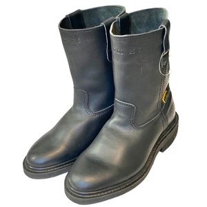 Australian Dorper Lamb Black Leather Pull On Work Western Biker Boots 23.5 6